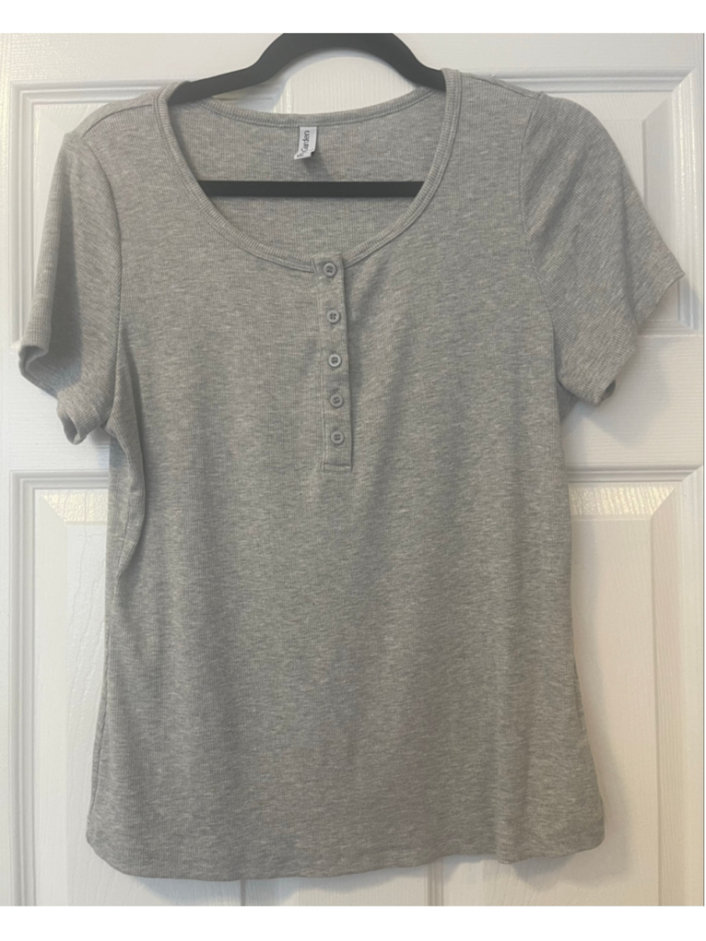 Women's PrettyGarden Ribbed Henley Tee - Grey - Size L